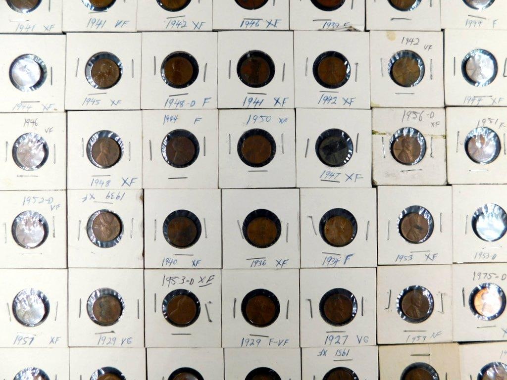 51 Wheat Pennies in Paper Holders, 1927 to 1958 - 12