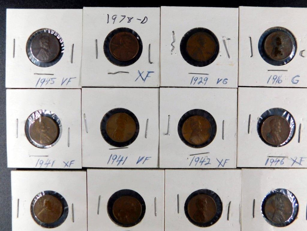 51 Wheat Pennies in Paper Holders, 1927 to 1958 - 2