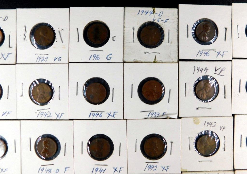 51 Wheat Pennies in Paper Holders, 1927 to 1958 - 3