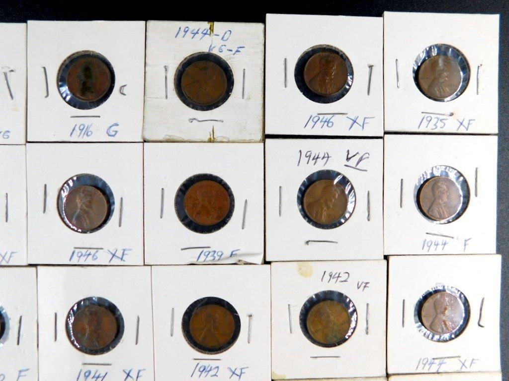 51 Wheat Pennies in Paper Holders, 1927 to 1958 - 4