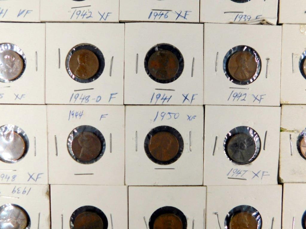 51 Wheat Pennies in Paper Holders, 1927 to 1958 - 6
