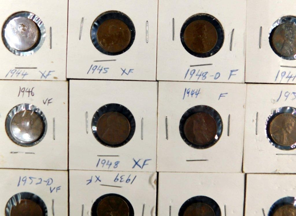 51 Wheat Pennies in Paper Holders, 1927 to 1958 - 7