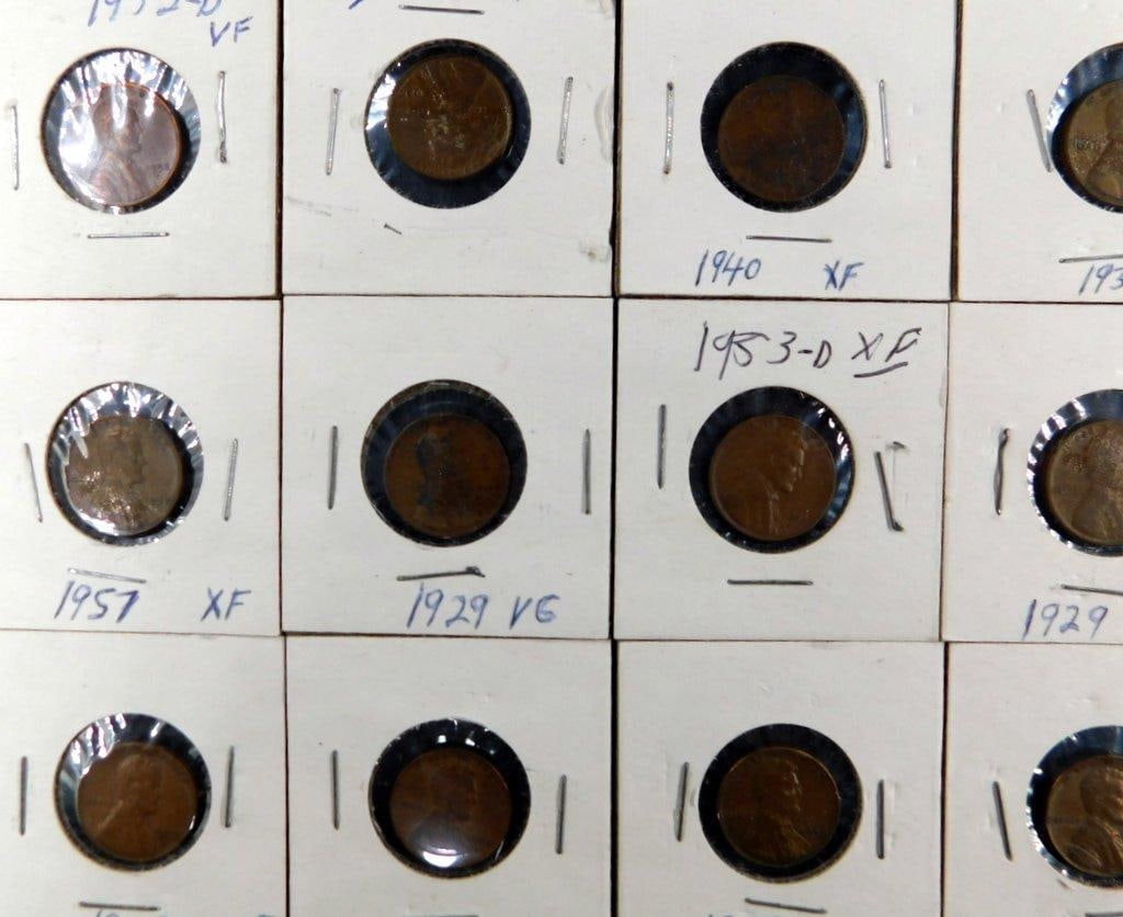 51 Wheat Pennies in Paper Holders, 1927 to 1958 - 8