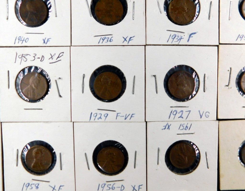 51 Wheat Pennies in Paper Holders, 1927 to 1958 - 9