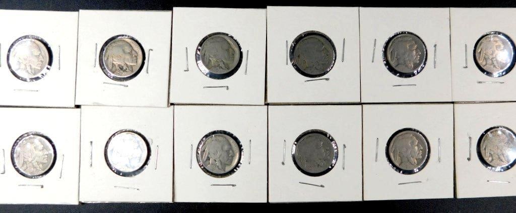 Groupinhg of Buffalo and Jefferson Nickels in Coin Holders, (33): 33 Buffalo Nickels and Jefferson Nickels in individual protective cardboard coin holders The Buffalo Nickels feature the classic Native American and bison design, while the Jefferson Nickels depict