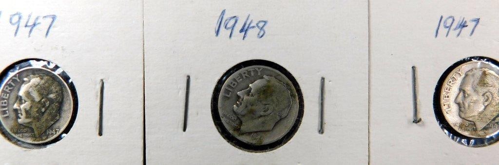Grouping of Barber, Mercury, and Roosevelt Dimes Spanning 1905-1948 - 10