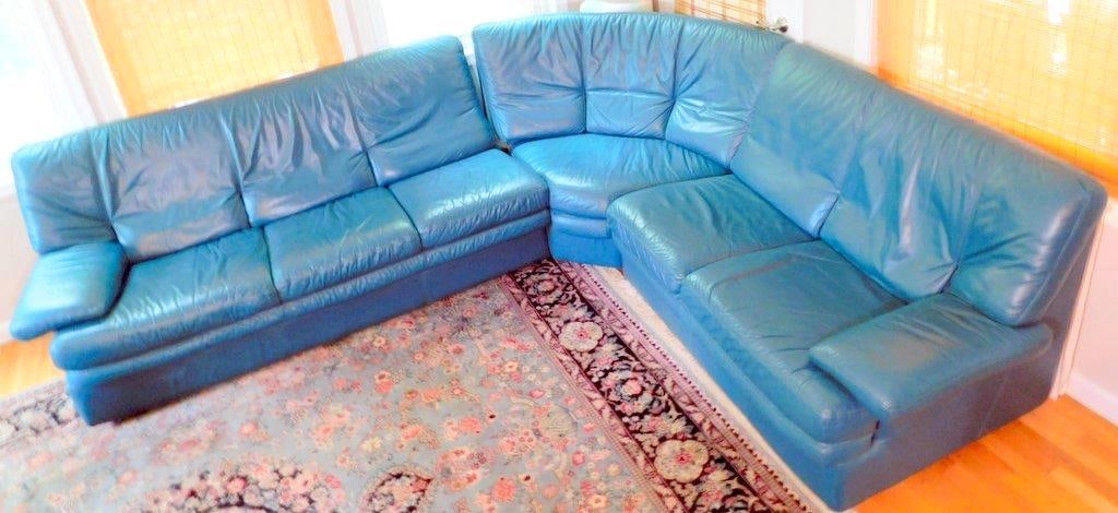 Natuzzi Salotti Leather Sectional Sofa in Green (1 of 12)