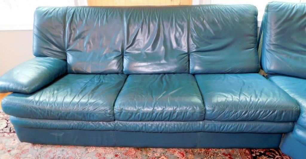 Natuzzi Salotti Leather Sectional Sofa in Green - 7