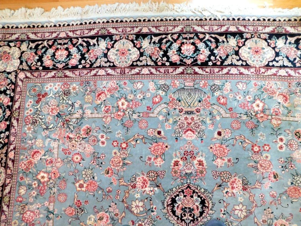 Persian-Style Area Rug w/ Floral Motif and Light Blue Field - 2