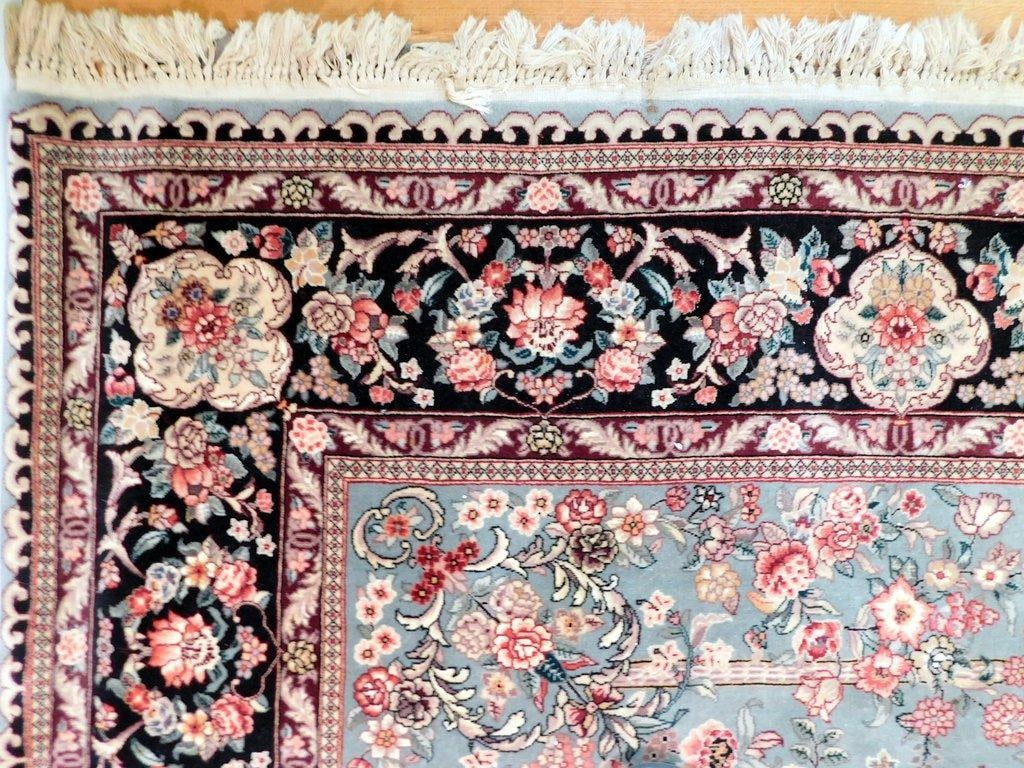 Persian-Style Area Rug w/ Floral Motif and Light Blue Field - 3