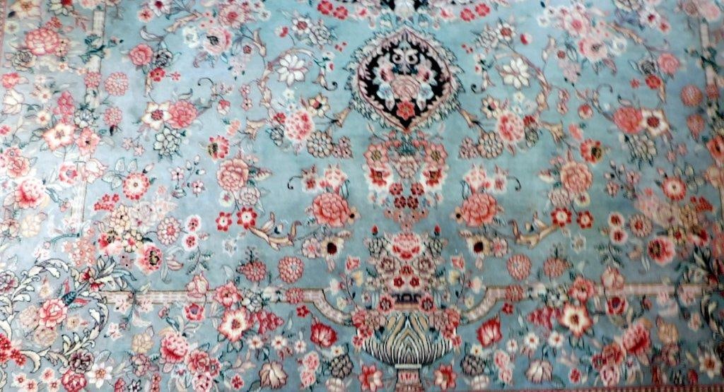 Persian-Style Area Rug w/ Floral Motif and Light Blue Field - 7