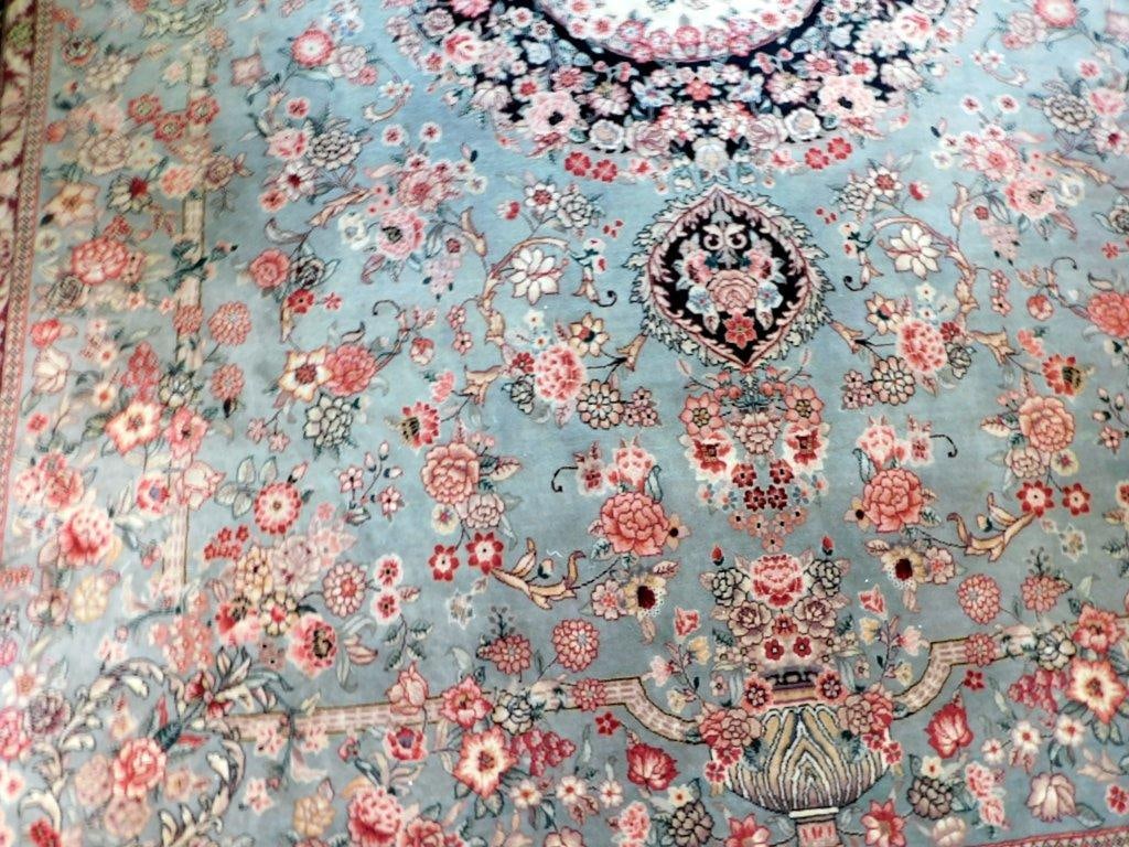 Persian-Style Area Rug w/ Floral Motif and Light Blue Field - 8