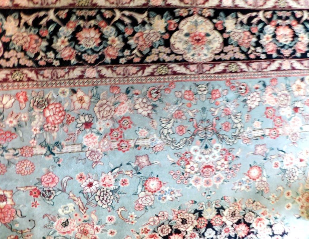 Persian-Style Area Rug w/ Floral Motif and Light Blue Field - 9