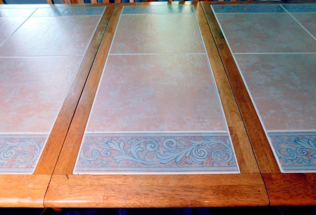 Oak Dining Table w/ Tiled Top and 6 Wooden Chairs - 10