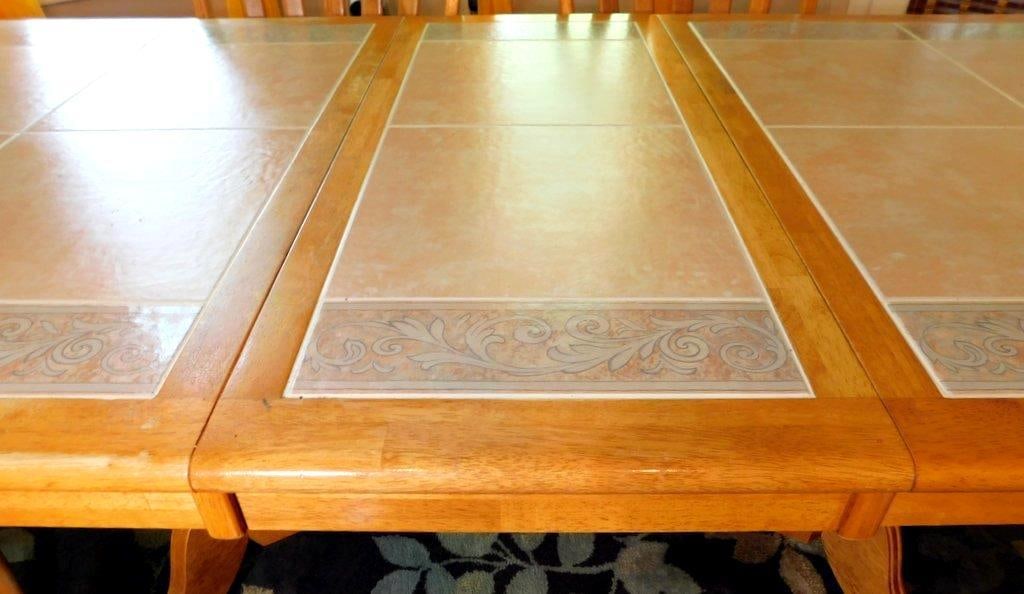 Oak Dining Table w/ Tiled Top and 6 Wooden Chairs - 11