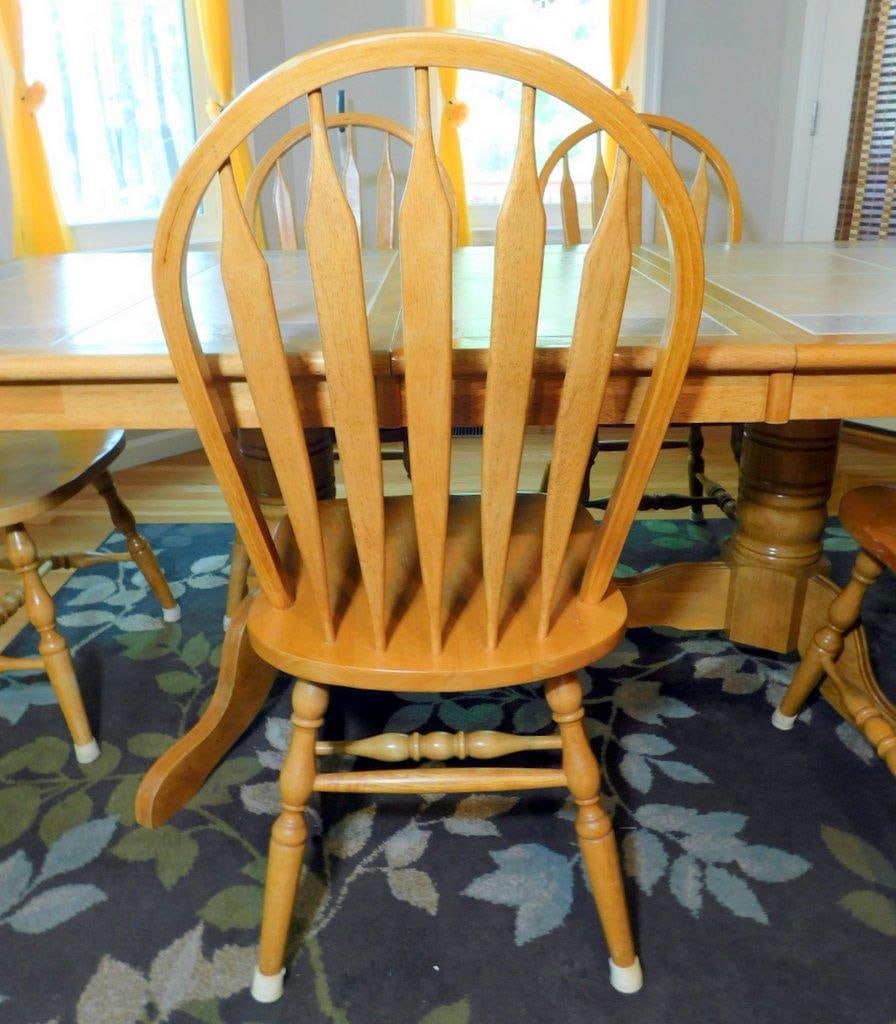 Oak Dining Table w/ Tiled Top and 6 Wooden Chairs - 6