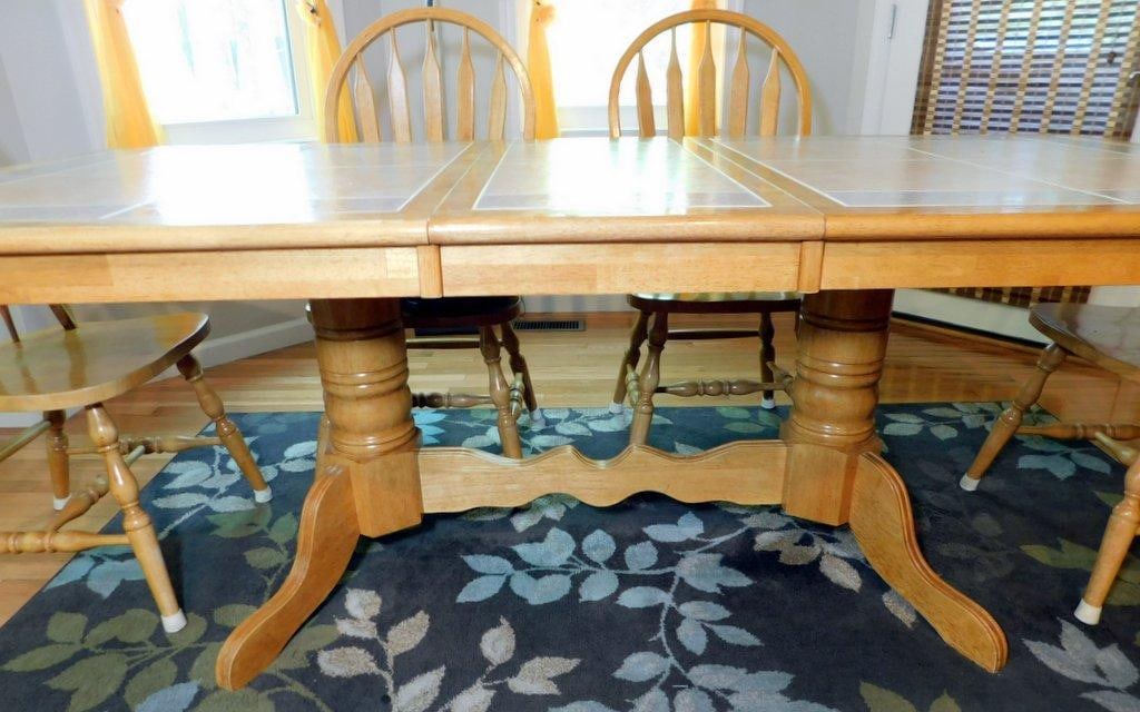 Oak Dining Table w/ Tiled Top and 6 Wooden Chairs - 7