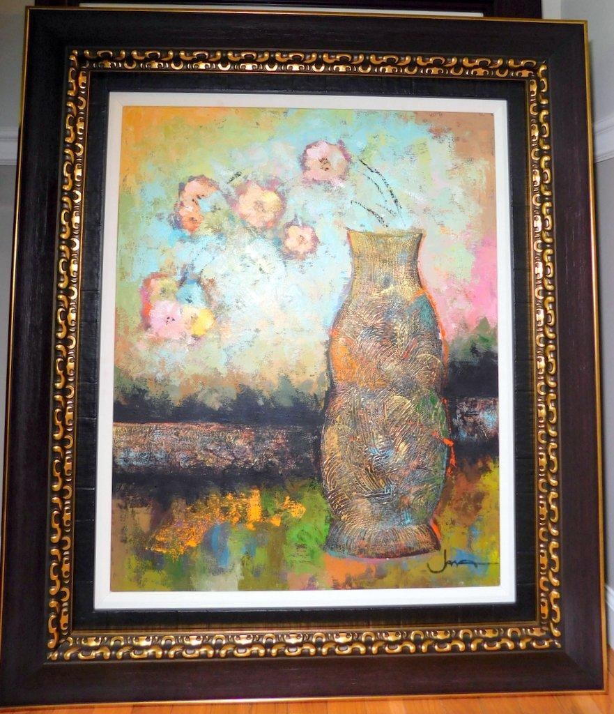 Framed and Signed Jana Lee Painting Titled 'Pink Poppies I' (1 of 10)