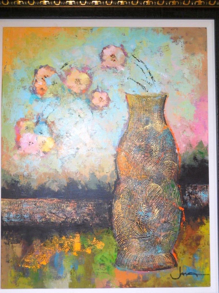 Framed and Signed Jana Lee Painting Titled 'Pink Poppies I' - 2