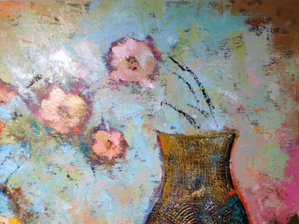 Framed and Signed Jana Lee Painting Titled 'Pink Poppies I' - 5