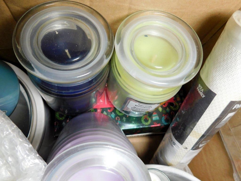 Household Items Including Mixing Bowls, Dumbbells, and Candles - 4