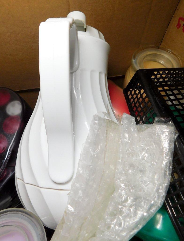 Household Items Including Mixing Bowls, Dumbbells, and Candles - 5