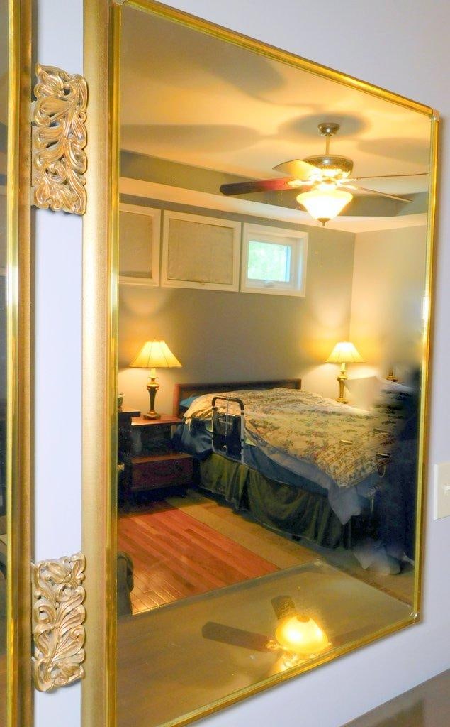 Wall-Mounted Gold-Tone Mirror w/ Two Section Joined by Ornate Center - 2