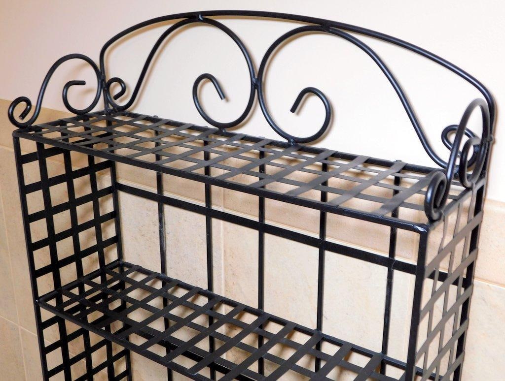 Black Metal Five-Tier Freestanding Shelf w/ Scroll Design - 4