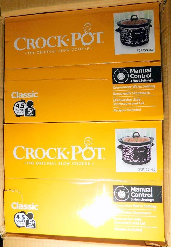 New Crock-Pot SCR450-HX 4.5 Quart Classic Slow Cooker, Set of 2: Two Crock-Pot SCR450-HX 4.5-quart classic slow cookers featuring manual control with 3 heat settings (high, low, and warm) Each slow cooker offers removable stoneware and dishwasher-safe components Su