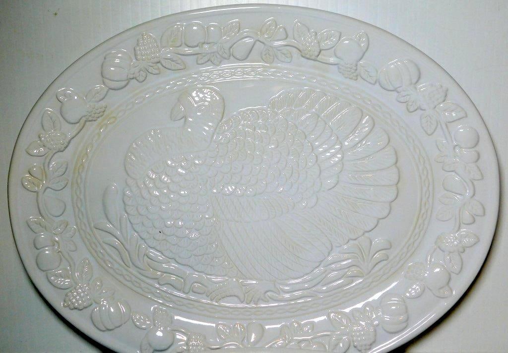 Two White Ceramic Turkey Serving Platters by The Casual Chef - 2