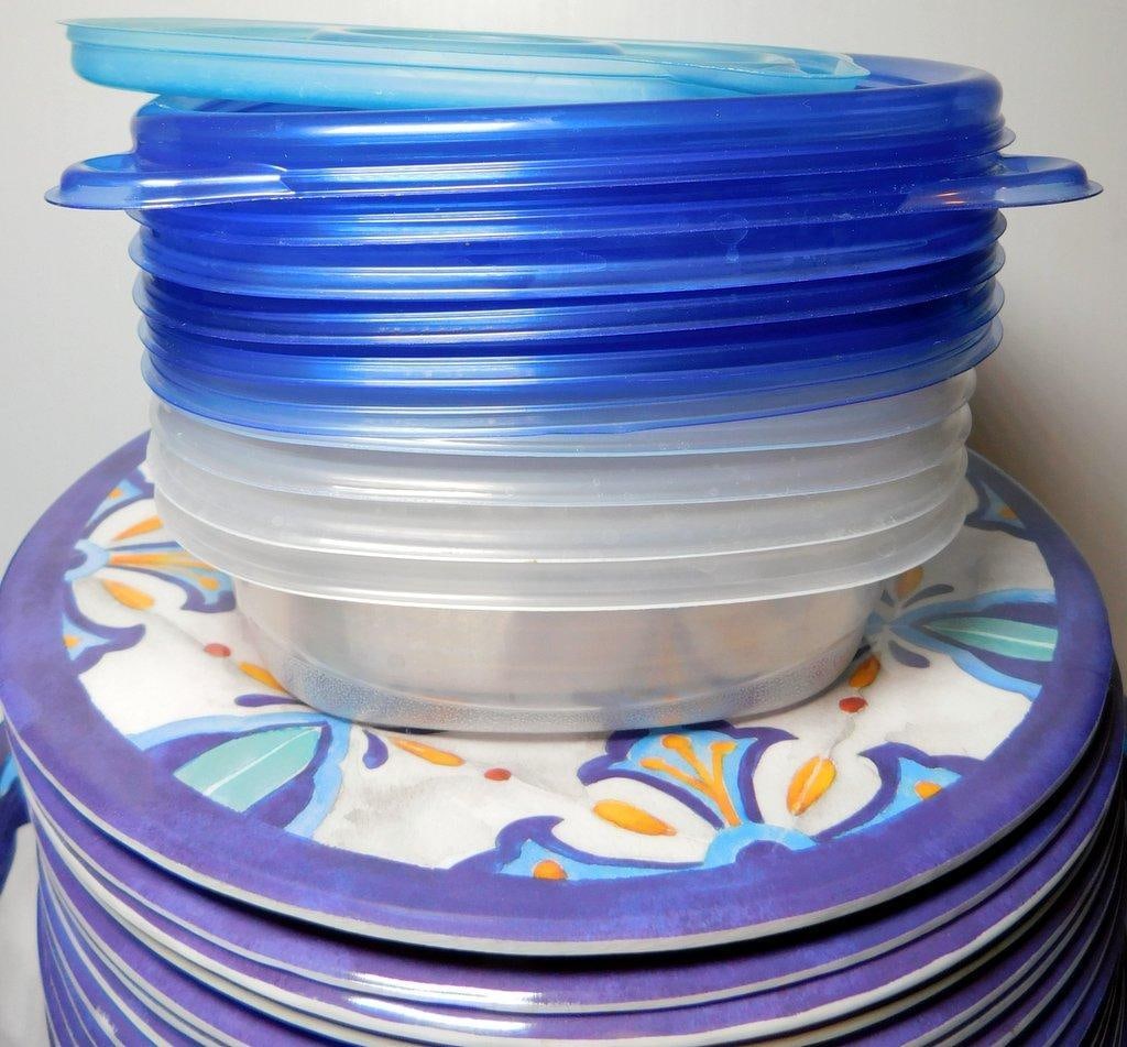 Cookware and Tableware Including Enamel Stock Pot and Decorated Plates - 9
