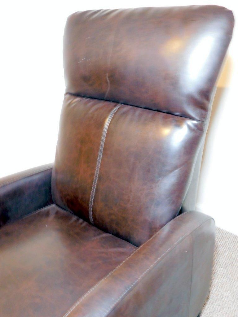 Brown Leather Recliner Chair w/ Padded Backrest - 3