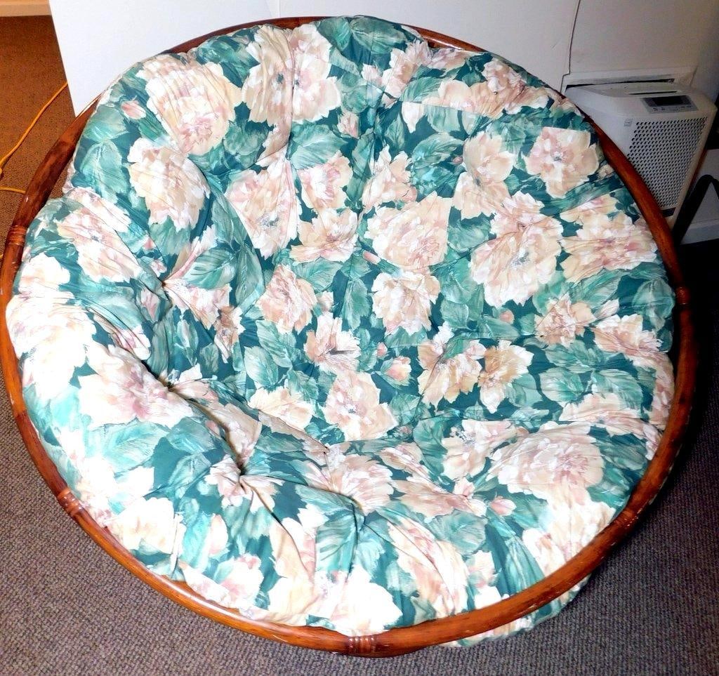 Rattan Papasan Chair w/ Floral Cushion (1 of 6)