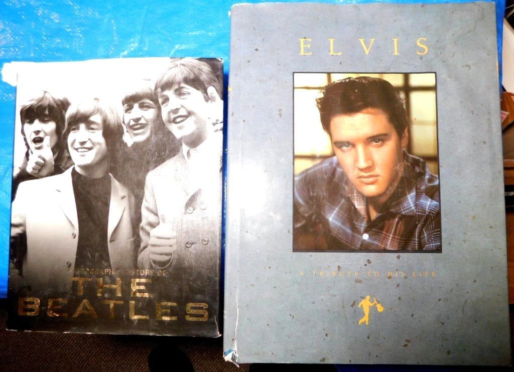 Two Music Books: A Photographic History of The Beatles and Elvis: A Tribute to His Life: Two music-focused books The first, titled A Photographic History of The Beatles, published by Parragon, features photographs documenting the iconic band's history The second is Elvis: A Tribute to