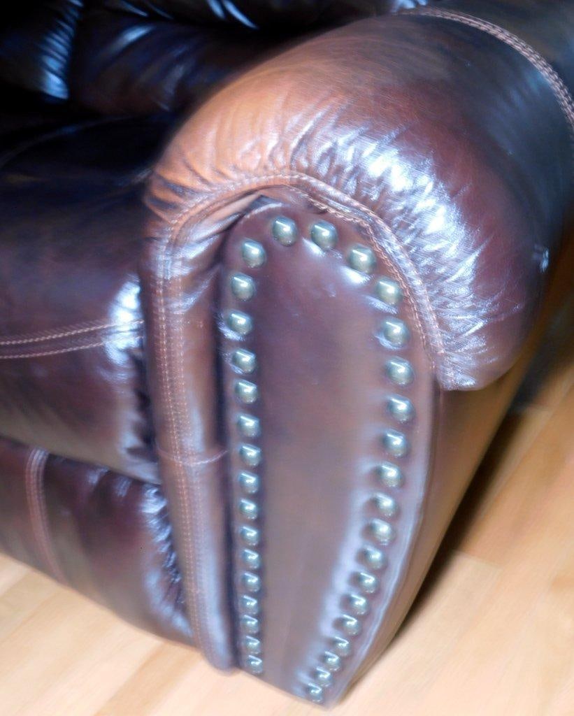 Brown Leather Reclining Sofa w/ Nailhead Trim - 10