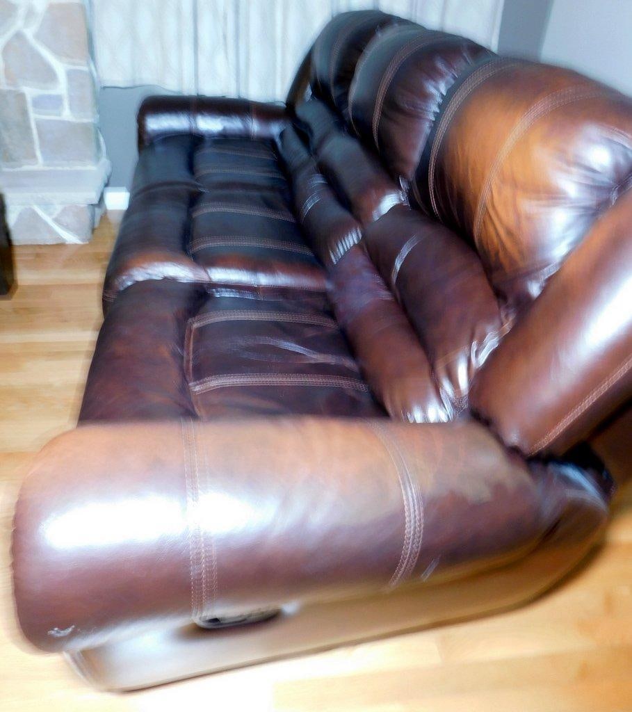 Brown Leather Reclining Sofa w/ Nailhead Trim - 2