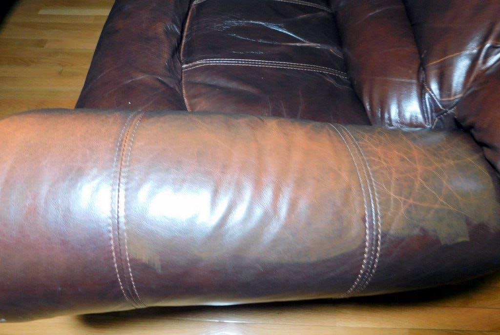 Brown Leather Reclining Sofa w/ Nailhead Trim - 4