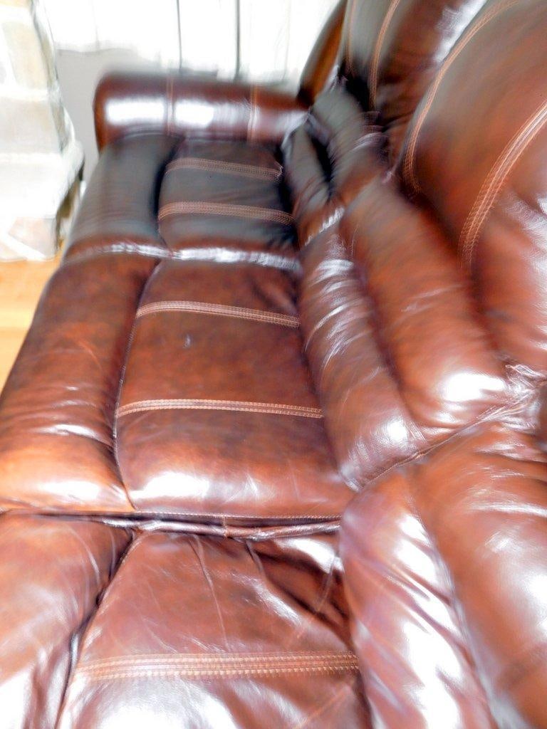 Brown Leather Reclining Sofa w/ Nailhead Trim - 6