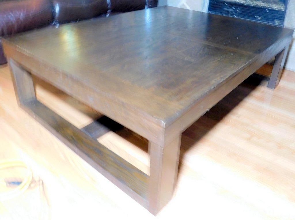 Square Wooden Coffee Table w/ Dark Finish and Open Base Design (1 of 7)