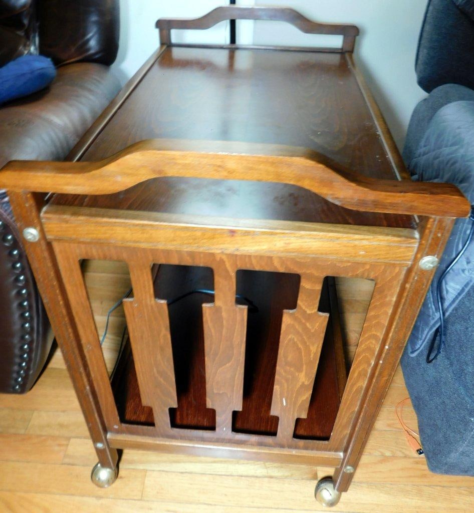 Wooden Tea Cart w/ Brass Accents and Casters (1 of 4)
