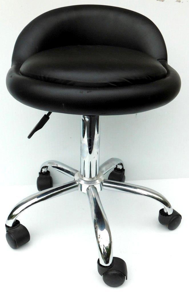 Black Adjustable Swivel Office Stool w/ Chrome Base and Casters - 2