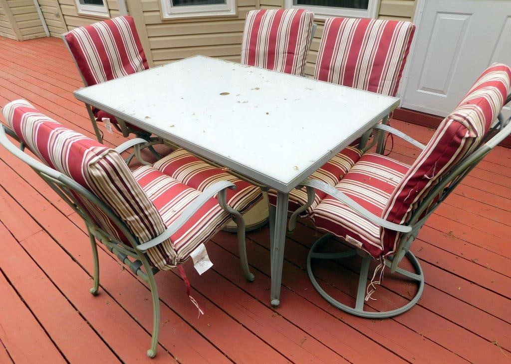 Outdoor Metal Patio Dining Set w/ Table and Six Chairs - 4