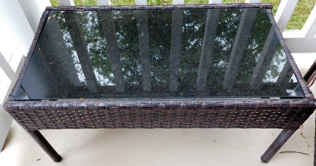 Outdoor Wicker Patio Chair and Glass-Top Table Set - 2
