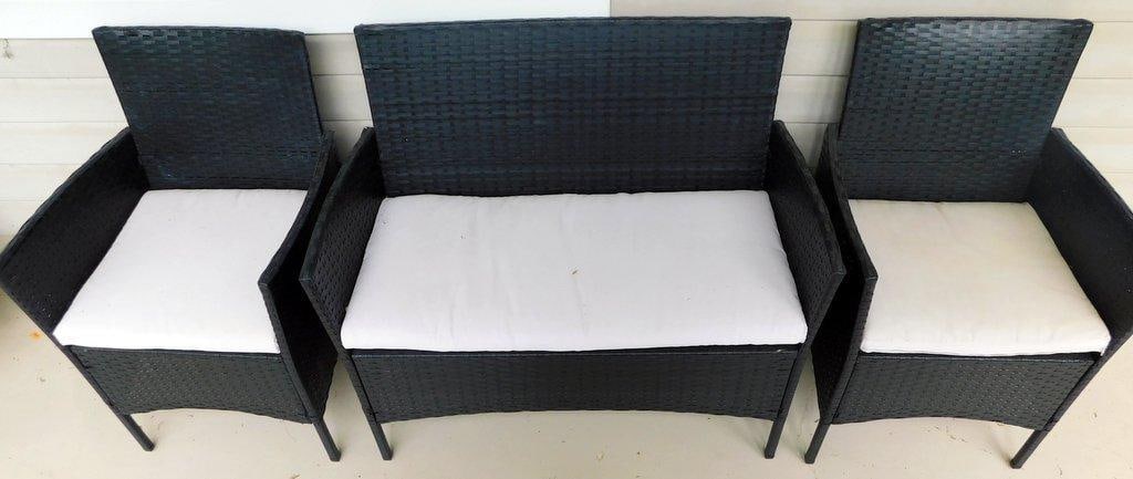 Black Wicker Patio Furniture Set w/ Cushions (1 of 8)