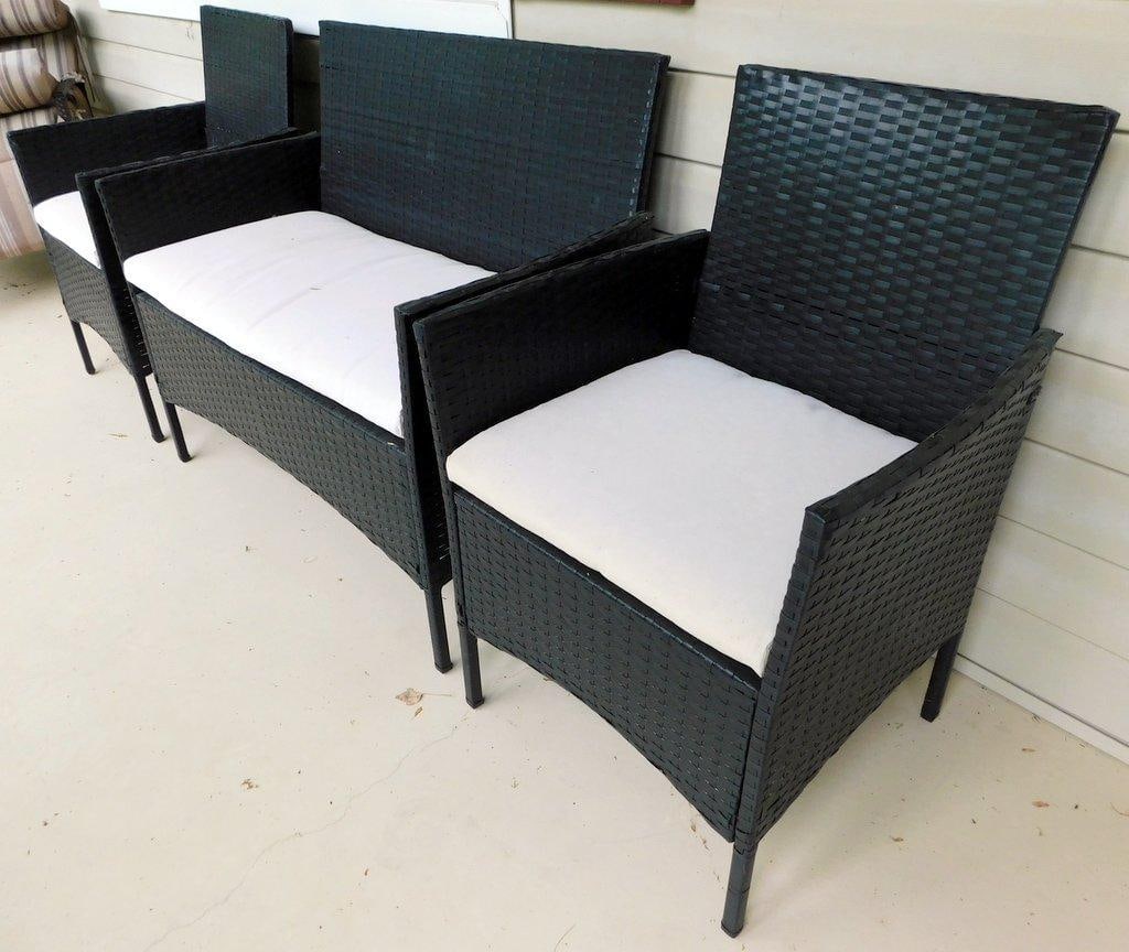 Black Wicker Patio Furniture Set w/ Cushions - 7