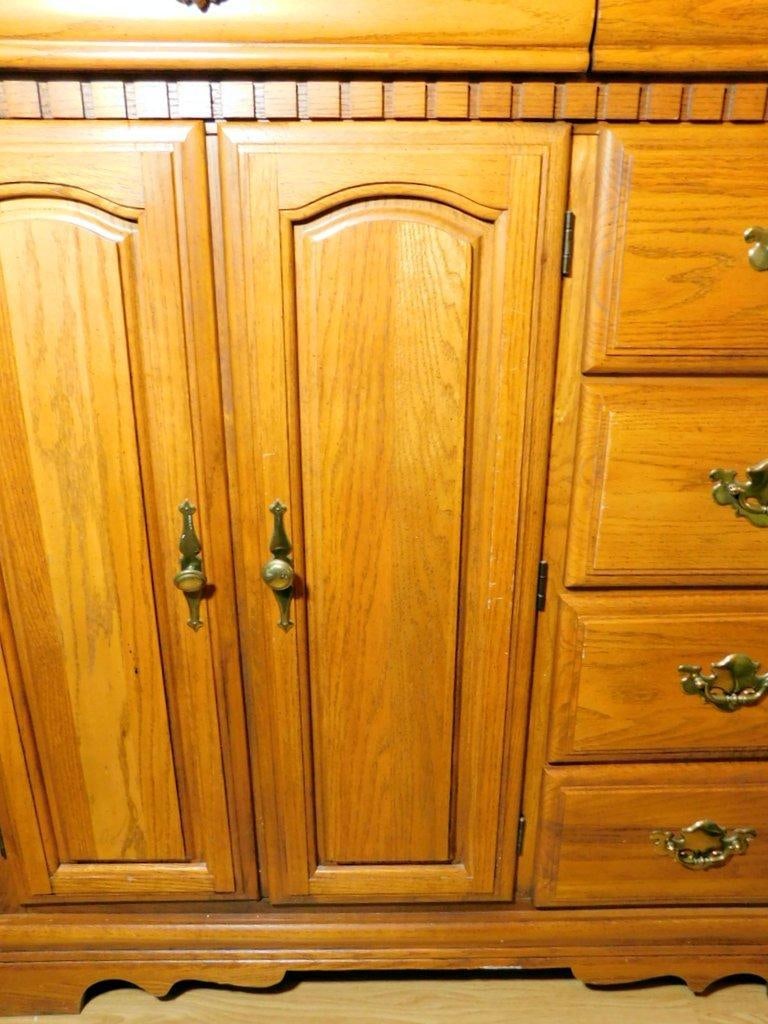 Bassett Oak Dresser and Matching Cabinet w/ Brass Hardware - 12