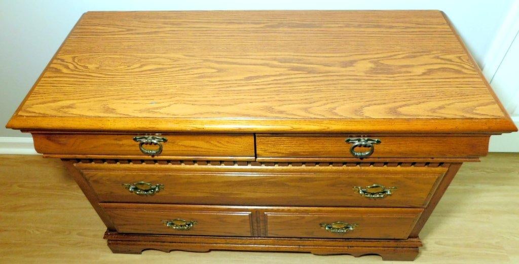 Bassett Oak Dresser and Matching Cabinet w/ Brass Hardware - 2