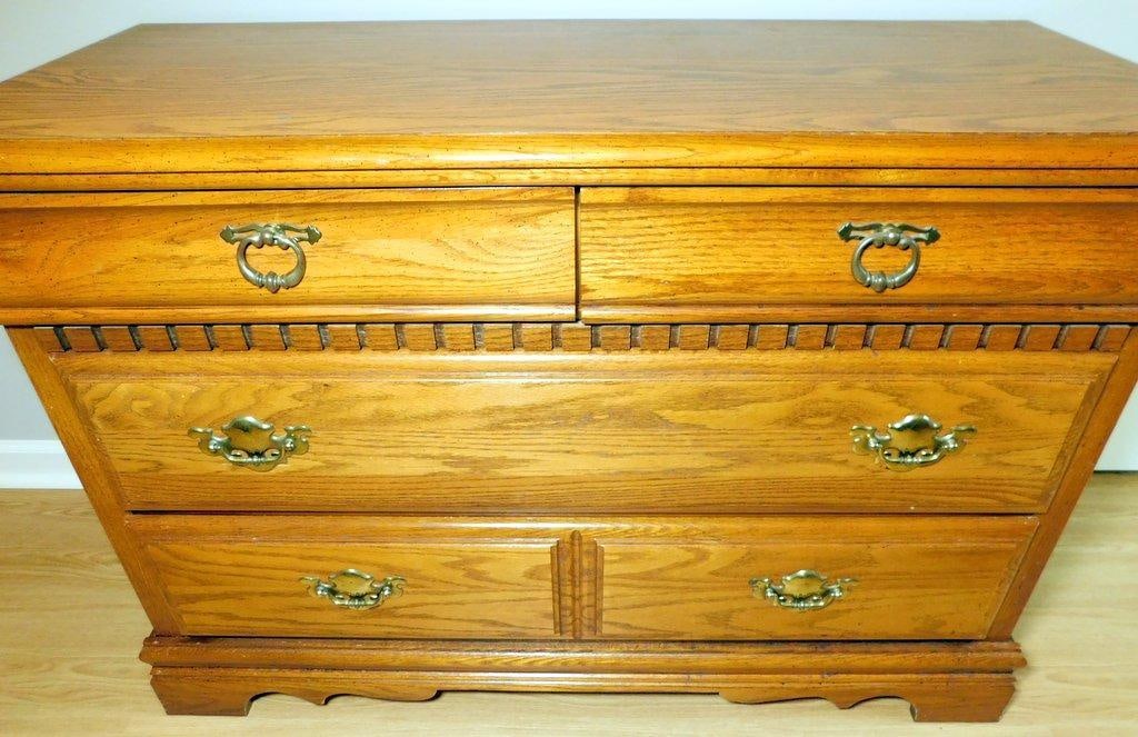 Bassett Oak Dresser and Matching Cabinet w/ Brass Hardware - 3