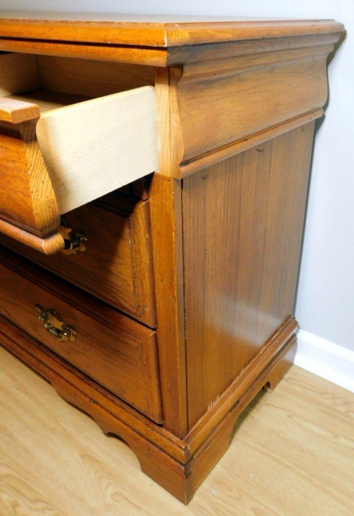 Bassett Oak Dresser and Matching Cabinet w/ Brass Hardware - 5