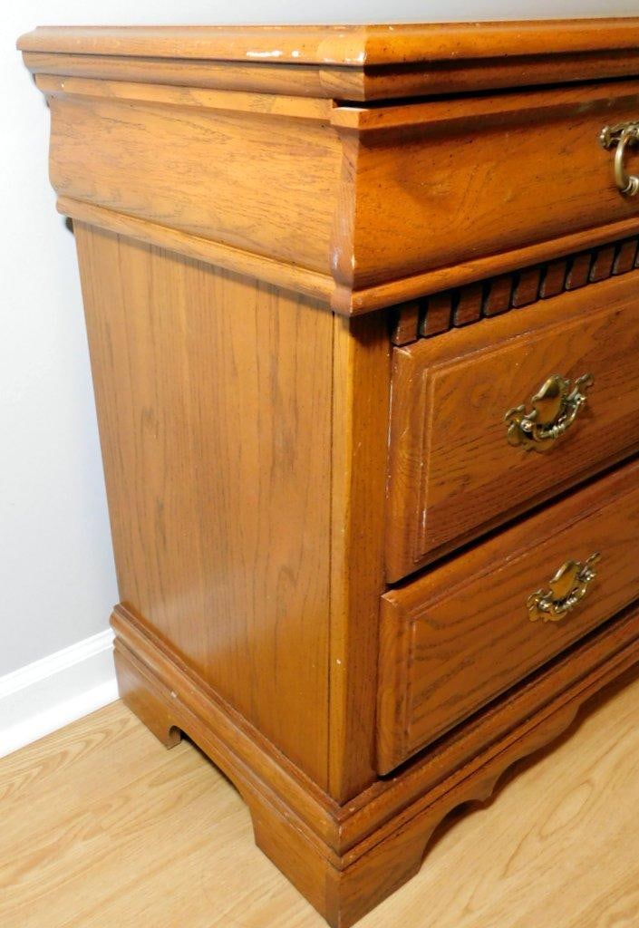 Bassett Oak Dresser and Matching Cabinet w/ Brass Hardware - 7